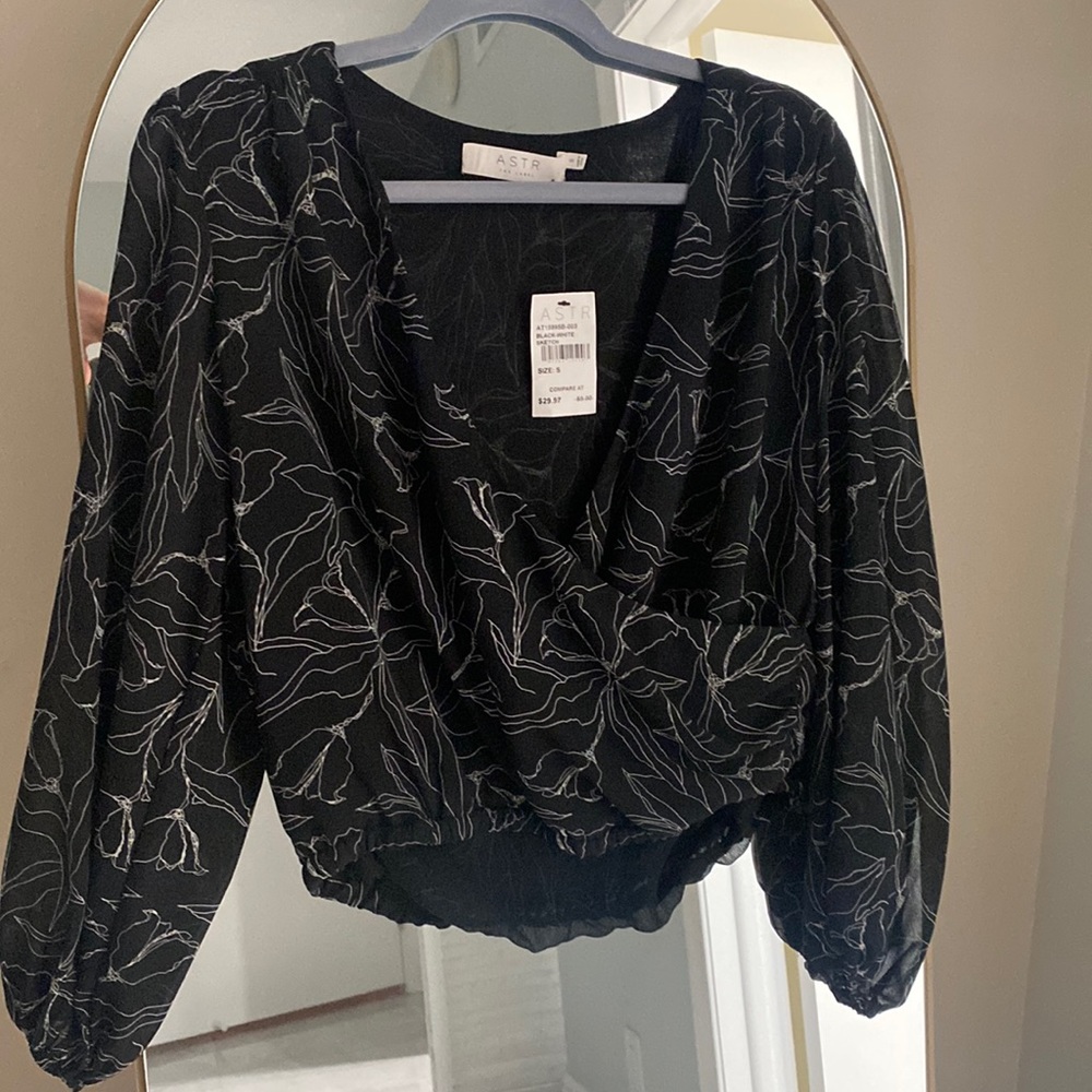 Astr The Label black floral polyester top. NWT